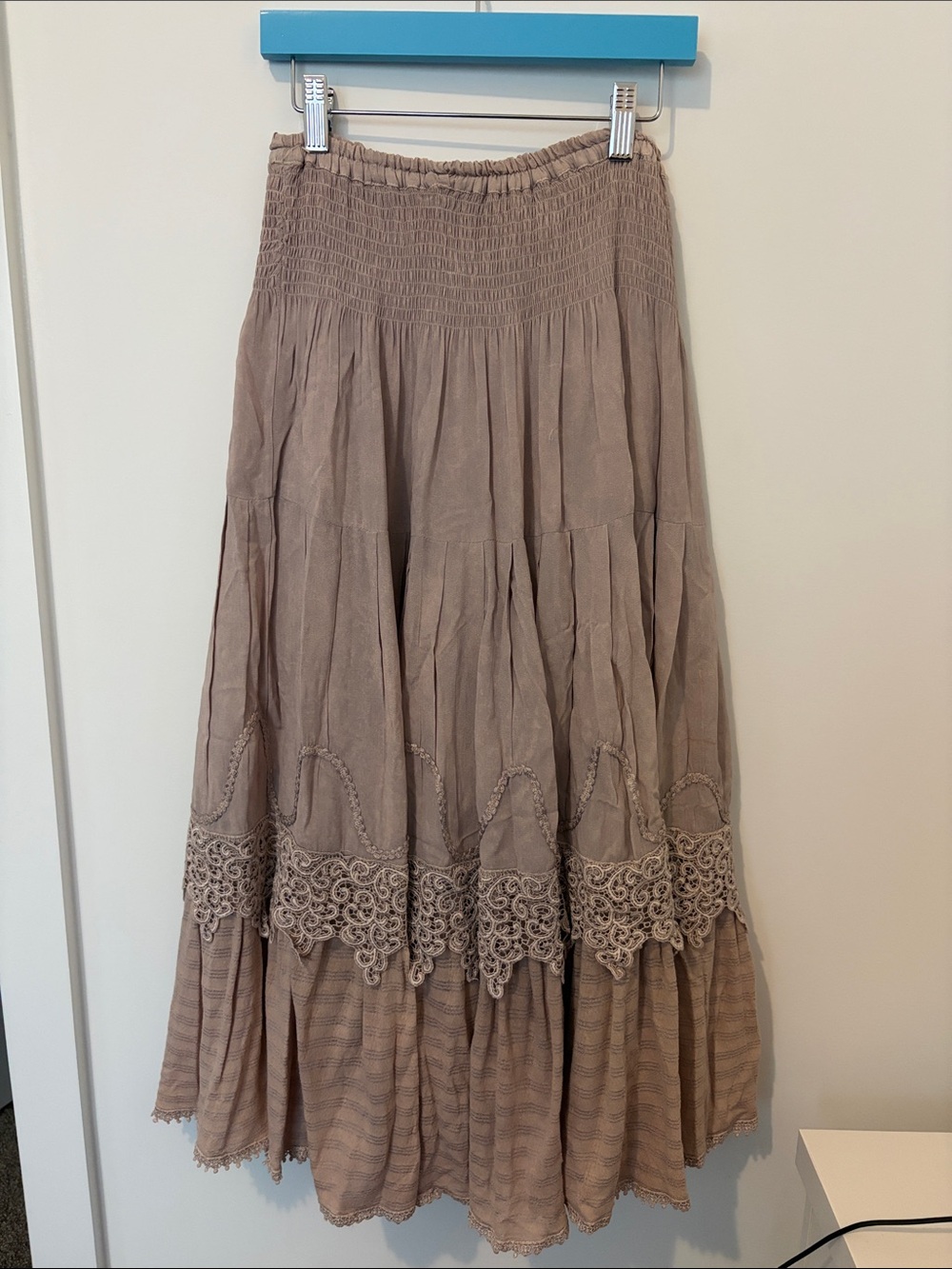 Boho Tiered Lace Hem Maxi Skirt - Dusty Purple
